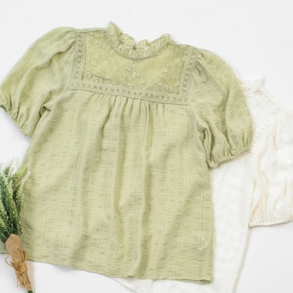 Sage Woven Mock Neck Blouse (Sage Green Blouse)